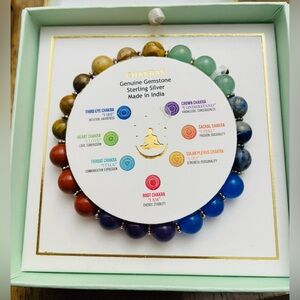Shivam Sterling Silver Genuine Gemstone 7 Chakras Bracelet